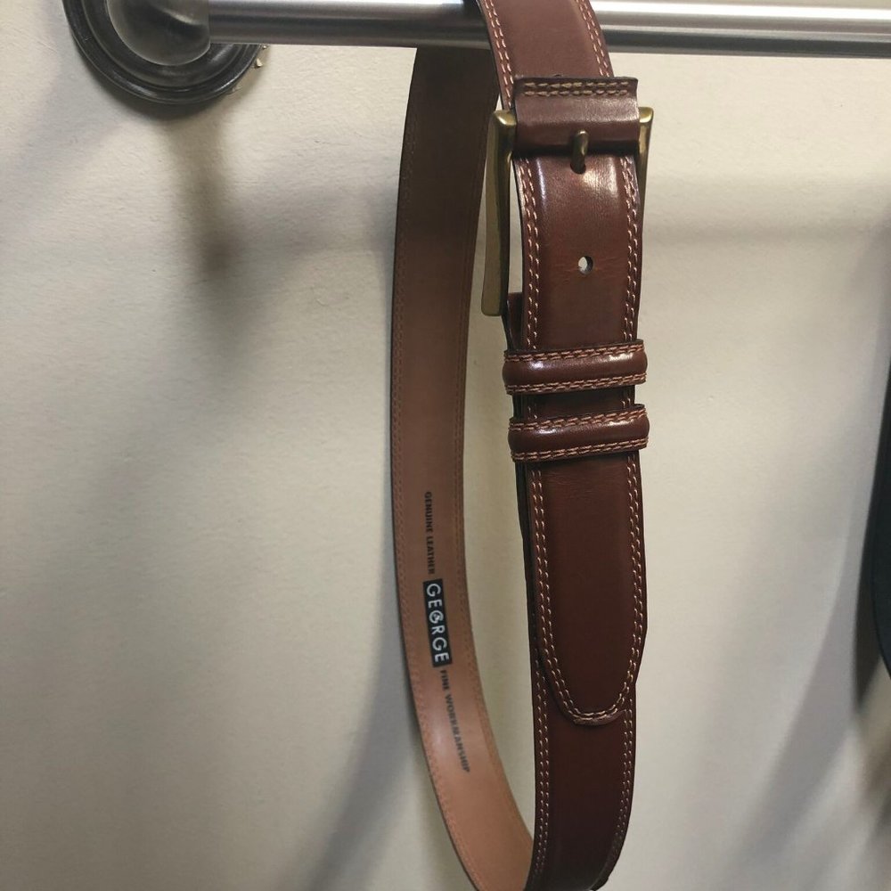 Brown Leather George Belt with Gold Buckle
